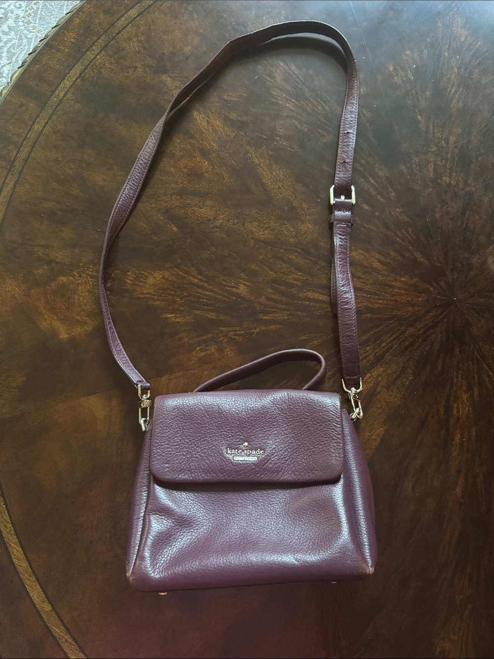 Kate Spade Plum Leather Top-Handle Crossbody with Adjustable Strap